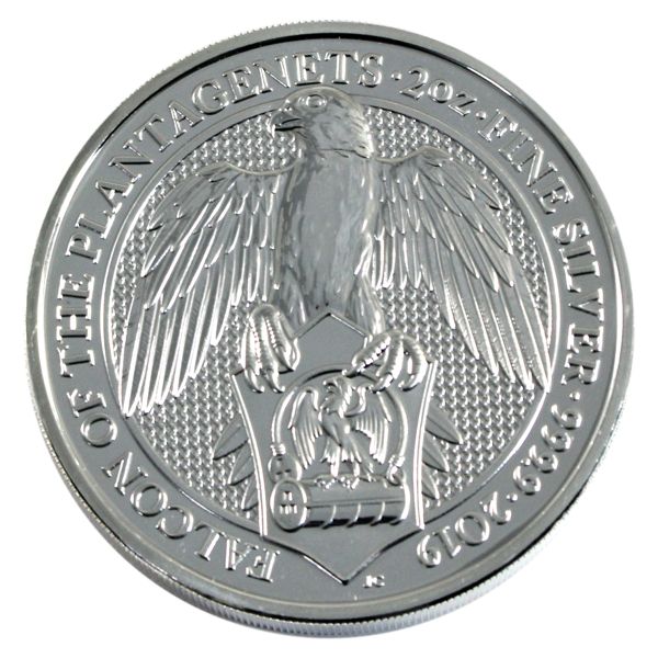 2019 Great Britain 5 Pounds 2oz .9999 Fine Silver Falcon of the Plantagenets Coin (Tax Exempt)
