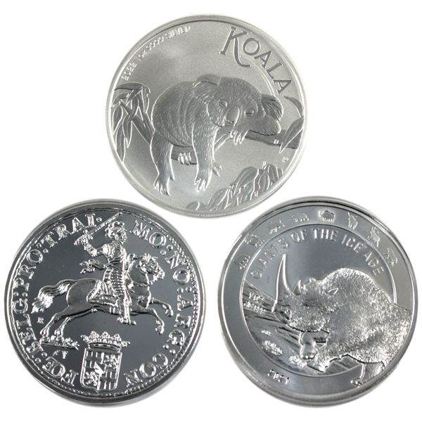 Lot of 3x 1oz 2021-2022 World Fine Silver Coins. 3pcs. (Tax Exempt)