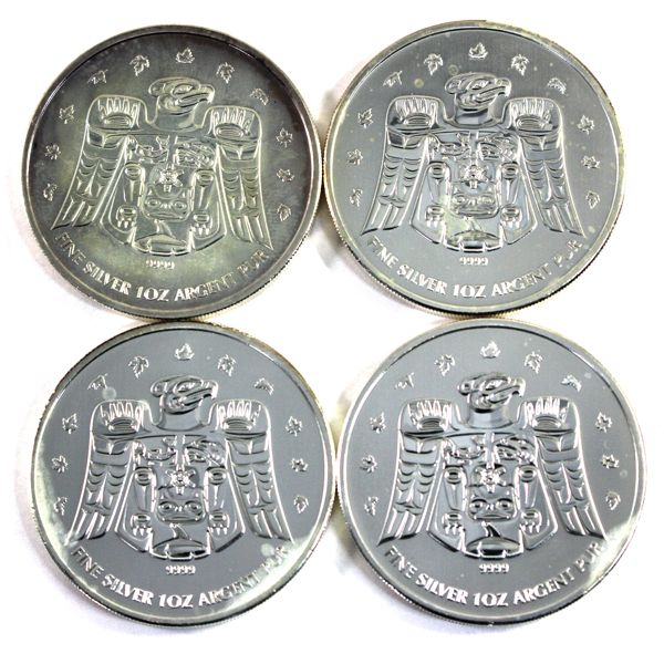 2009 Canada $5 Vancouver Olympics Raven 1oz .9999 Fine Silver Coins. 4pcs. (Tax Exempt)