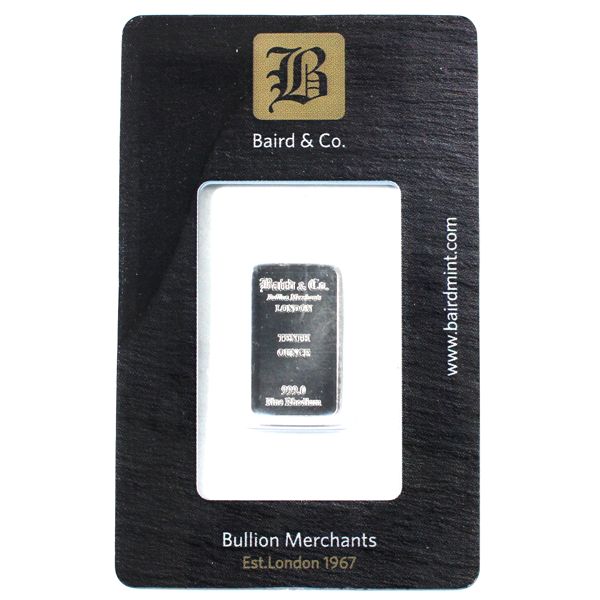  1/10th oz Baird & Co. Mint .999 Fine Rhodium Bar Sealed in Assay Card (Tax Exempt)