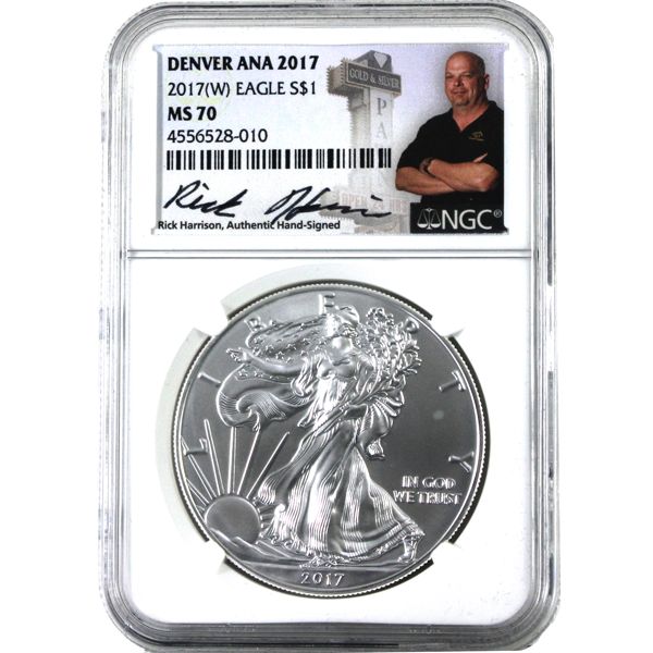 2017 USA $1 Silver Eagle- Denver ANA Rick Harrison- PAWN STARS NGC MS70: 1 of 300 (Tax Exempt)