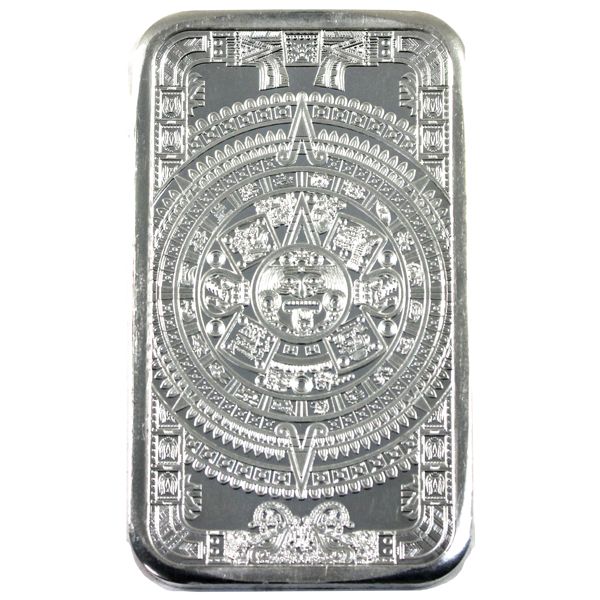 5oz .999 Fine Silver Aztec Calendar Cuauhtemoc Rare Silver Bar. (Tax Exempt)