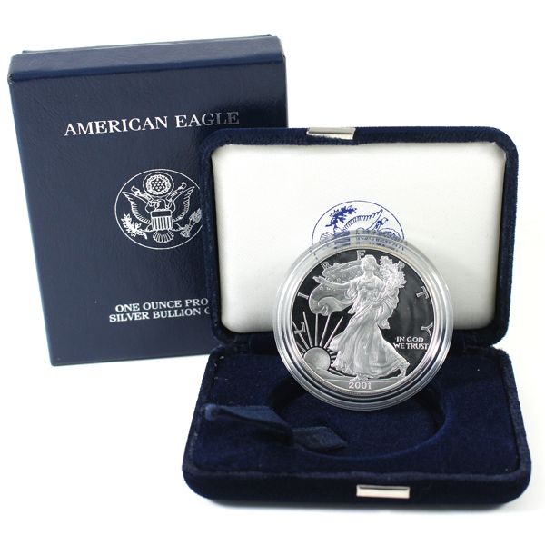 2001 USA $1 1oz Proof American Eagle Fine Silver Coin w/ Box & COA (Tax Exempt)