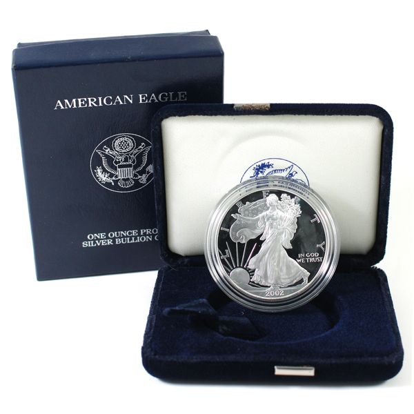 2002 USA $1 1oz Proof American Eagle Fine Silver Coin w/ Box & COA (Tax Exempt)