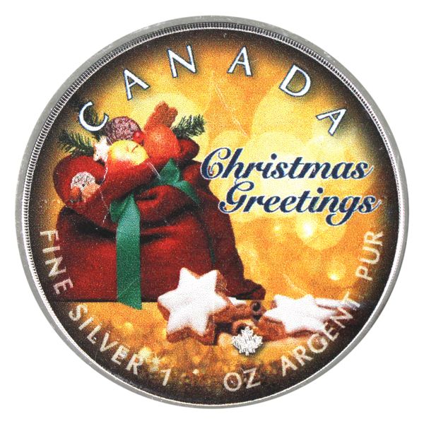 2019 Canada $5 SML Coloured Christmas Greetings .9999 Fine Silver Coin w/ COA (Tax Exempt)