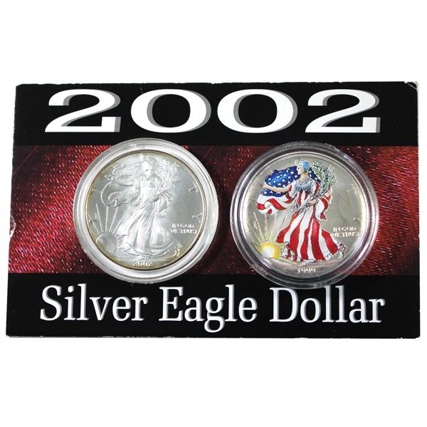 1999 & 2002 USA $1 American Eagle Fine Silver Coins. 2pcs. (Tax Exempt)
