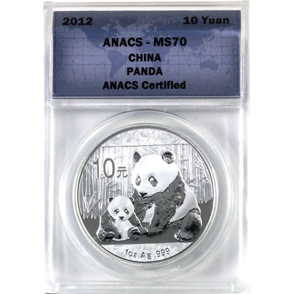 2012 China 1oz 10 Yuan Fine Silver Panda ANACS MS70 (Tax Exempt)