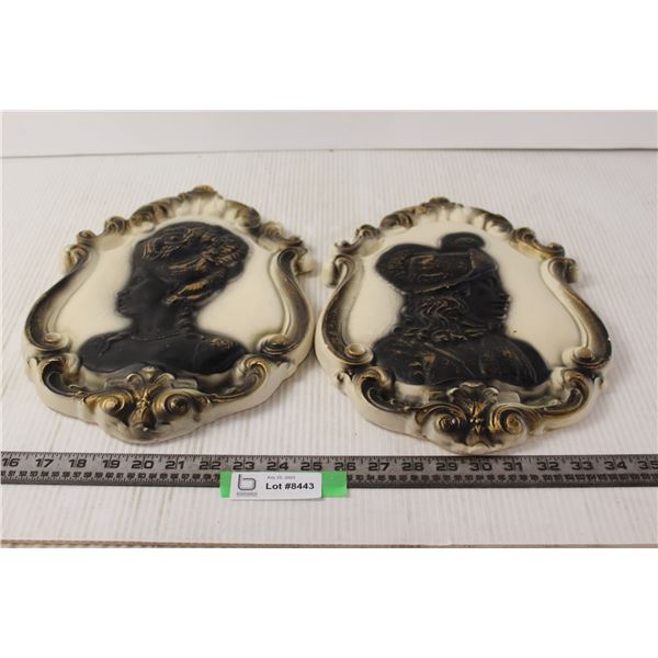 (2) Plasterware French Man and Woman Wall Art