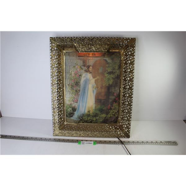 Metal Framed 3-D Picture of Jesus - (light works - 17" - 21")