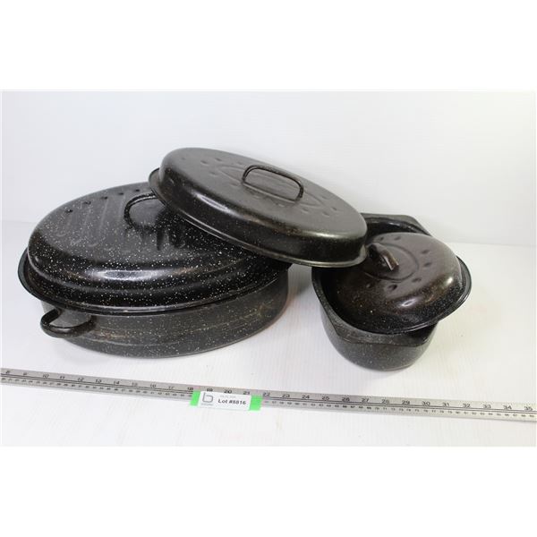 (2) Granite Ware Oval Roasting Pans - Extra Lid