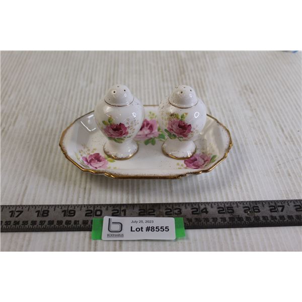 American Beauty Royal Albert Salt and Pepper Shakers, Small Serving Tray