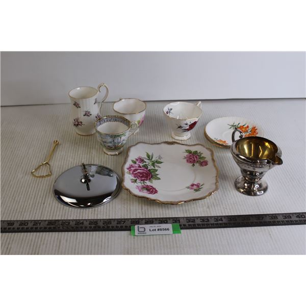 E.P. Copper Creamer, (3) Teacups, Misc.