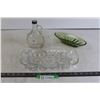 Image 1 : (2) Glass Dishes, Glass Syrup Bottle