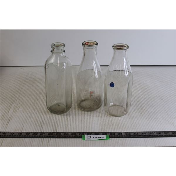 (3) Milk Bottles with Caps