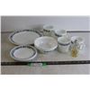 Image 1 : Pyrex Dish Set (3 Bowls, 4 Mugs, 3 Plates, 4 Smaller Plates), Lemon Extract Glass Bottle