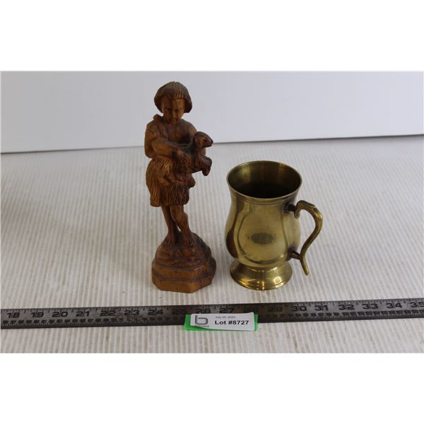 Brass Cup with Handle, Wooden Statue Figurine