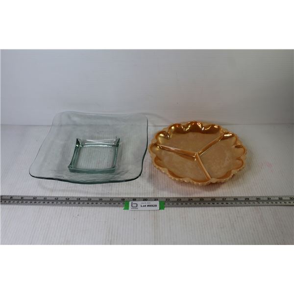 Peach Lustre Divided Dish - Glass Square Dish