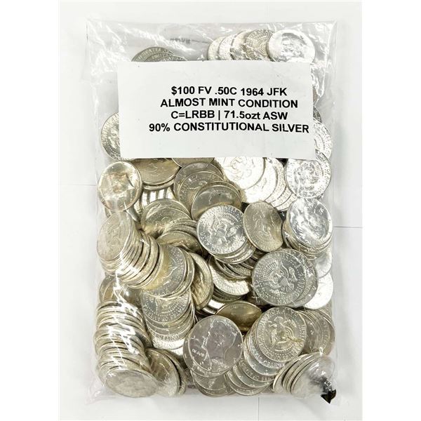 Bag of Almost Mint 90% Silver 1964 JFK $100 Face