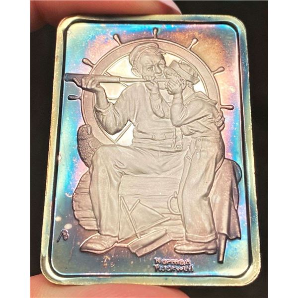Spot Light Rainbow Toning "Seafaring Men" 1922 Norman Rockwell 1 ozt .999 Silver Bar