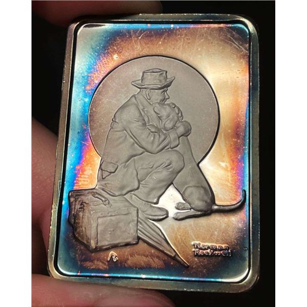 Spot Light Rainbow Toning "Old Friends" 1924 Norman Rockwell 1 Ozt .999 Silver Bar