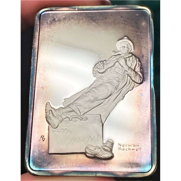 Spot Light Rainbow Toning "Road to Miami" 1940 Norman Rockwell 1 Ozt .999 Silver Bar