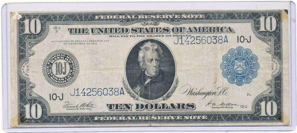 1913 United States $10 Federal Reserve Large Note