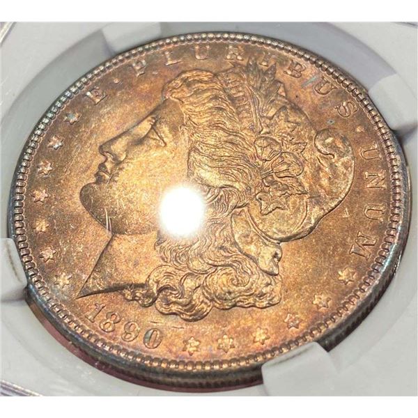 Toned Obverse 1890 Morgan Silver Dollar MS65 