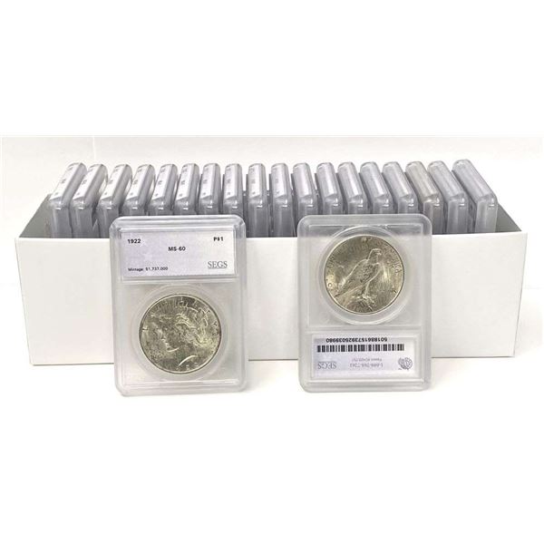 (20) MS60+ Certified 1922 Peace Silver Dollars