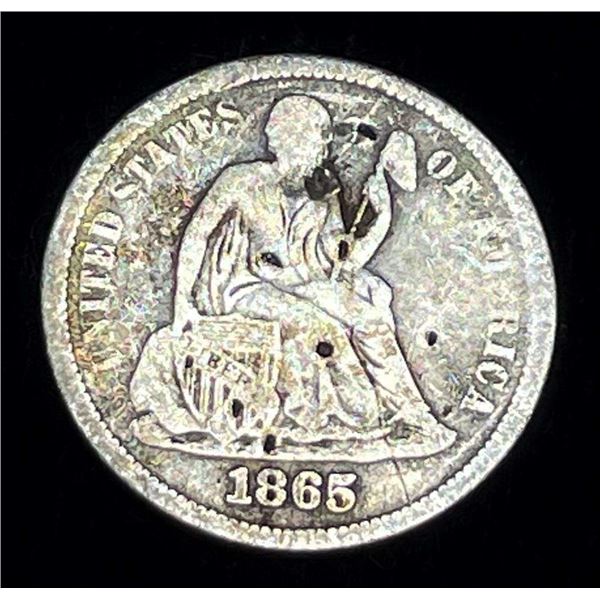 1865-S Seated Liberty Silver Dime AG