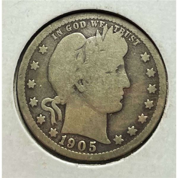 1905-O Barber Silver Quarter VG