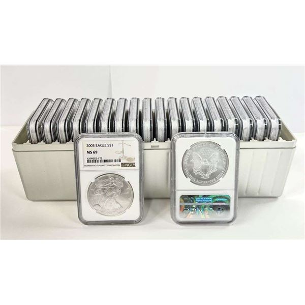 (20) 2005 American Silver Eagle NGC MS69
