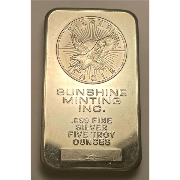 Sunshine Minting Inc. Silver Eagle 5 ozt .999 Silver Bar