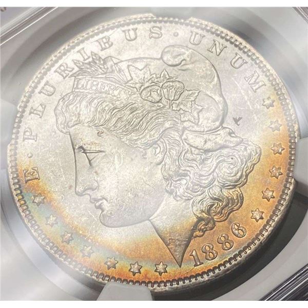 Monster Color 1886 Morgan Silver Dollar NGC MS63