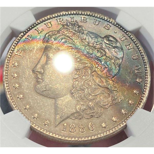 Monster Color 1886 Morgan Silver Dollar NGC MS63
