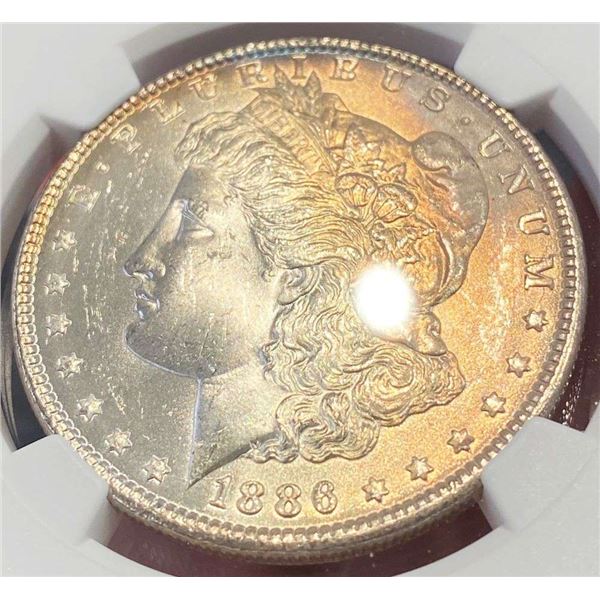 Monster Color 1886 Morgan Silver Dollar NGC MS63