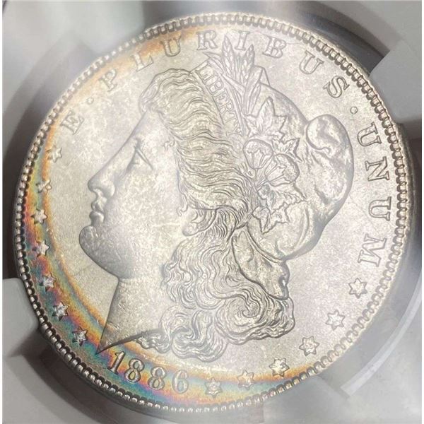 Monster Color 1886 Morgan Silver Dollar NGC MS63