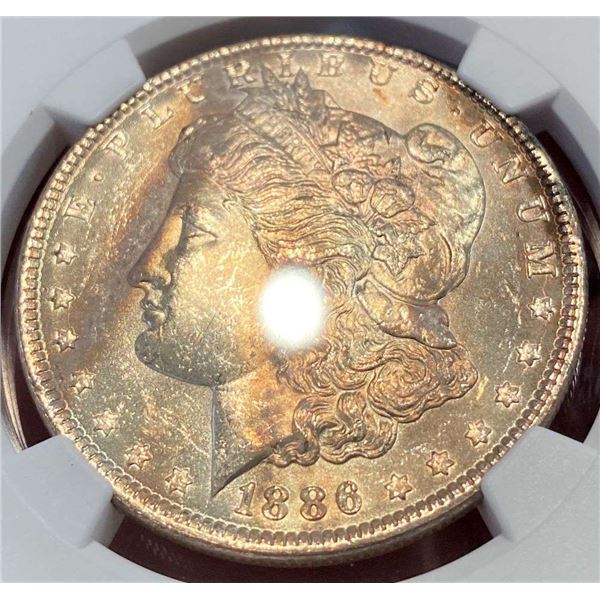 Monster Color 1886 Morgan Silver Dollar NGC MS63