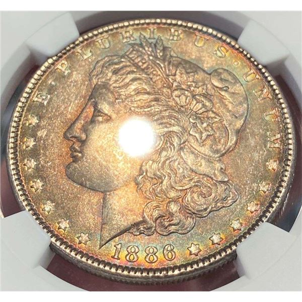 Monster Color 1886 Morgan Silver Dollar NGC MS63