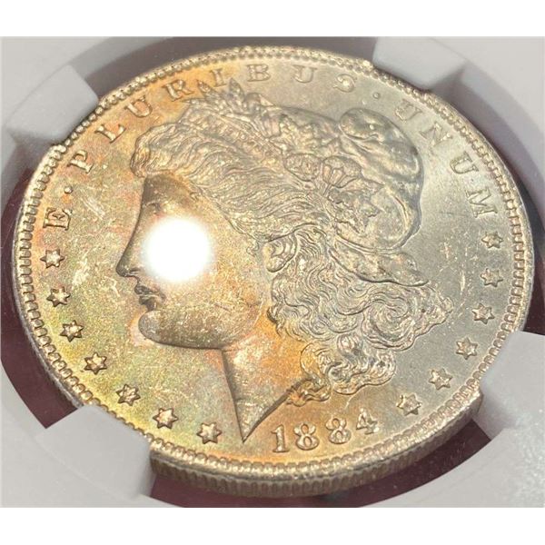 Monster Color 1884-O Morgan Silver Dollar NGC MS63
