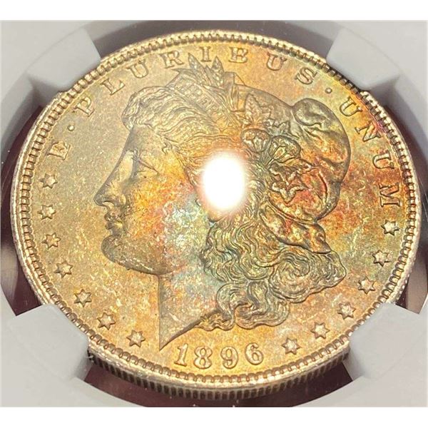 Monster Color 1896 Morgan Silver Dollar NGC MS63