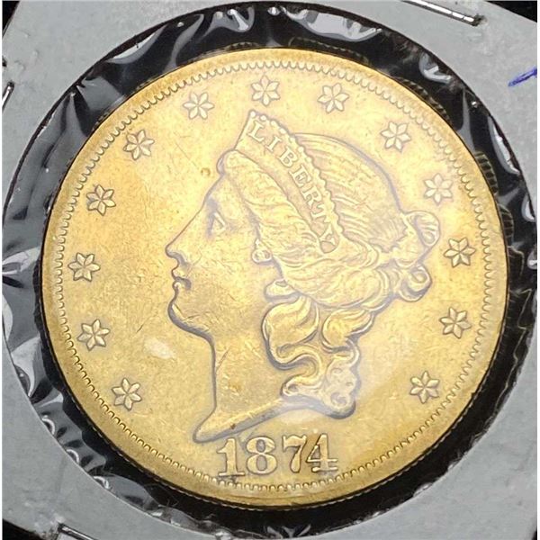 Last Minute Lot! 1874-S $20 Gold Liberty Head AU58 Detail