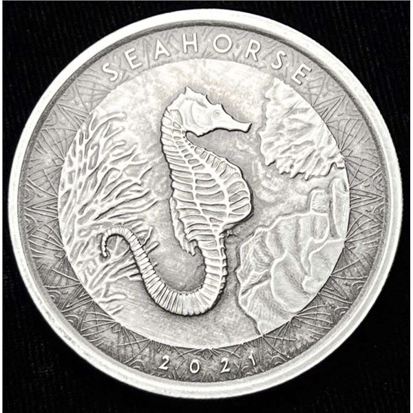 2021 Antique Samoa "Seahorse" 1 ozt .999 Silver