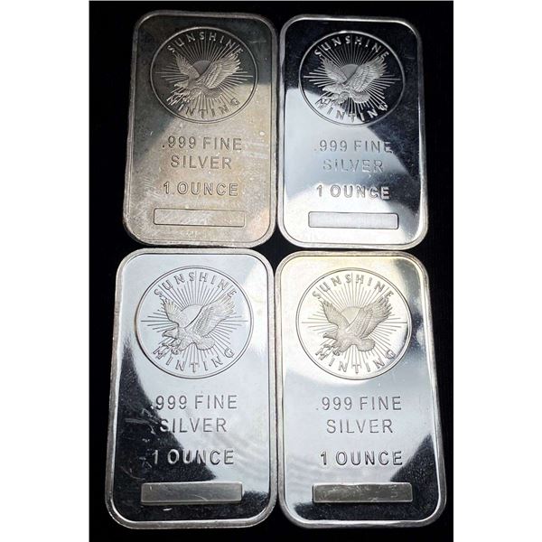 (4) Sunshine Minting 1 ozt .999 Silver Bars