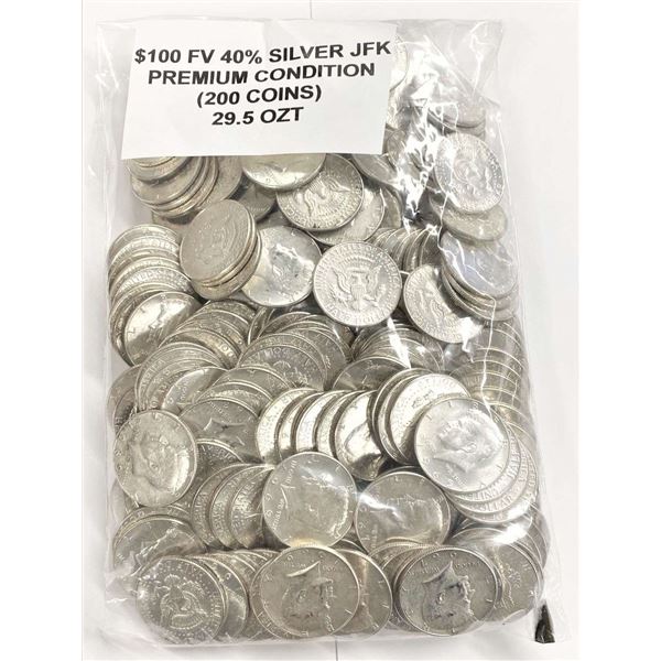 $100 Face (200-coins) 40% Silver JFK Premium Condition