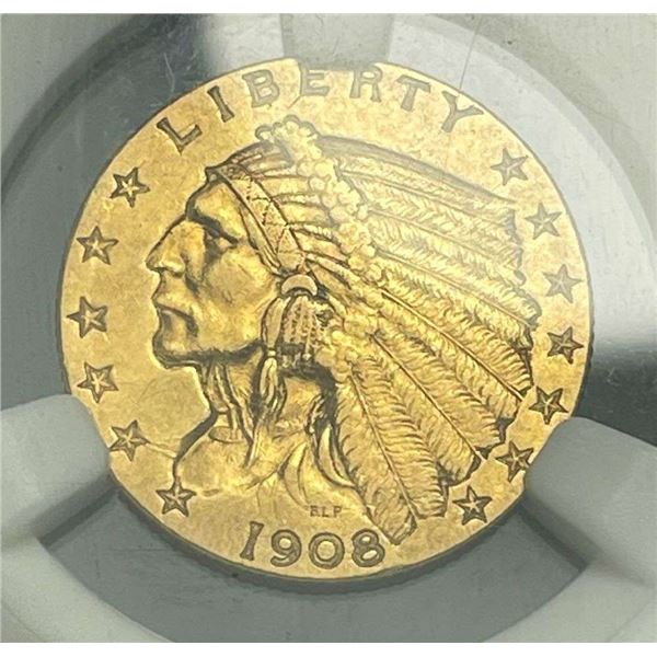 1908 Gold $2.50 Indian Head NGC AU55