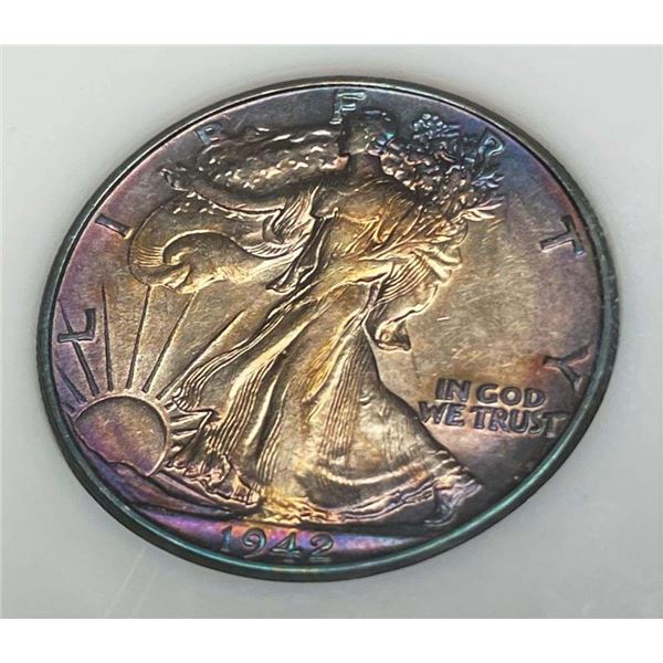 Fantastic Color 1942 Walking Liberty Silver Half Dollar