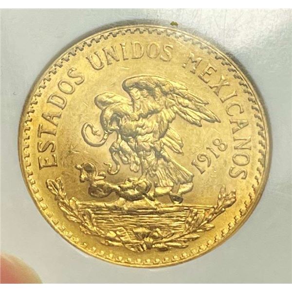 Last Minute! 1918 Mexico Gold 20 Pesos NGC AU58
