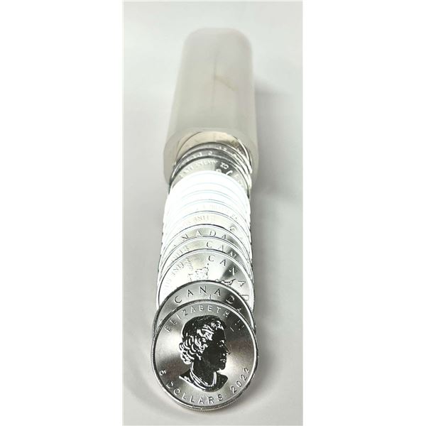 Last Minute! Roll (25-coins) 2022 Canada $5 Maple Leaf 1 ozt .9999 Silver