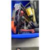 Image 8 : BIN AND BOX OF TOOLS AND ELECTRICAL