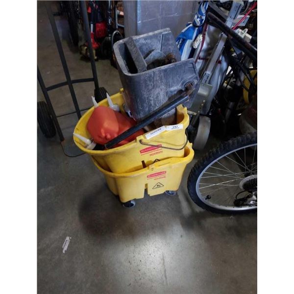 2 MOP BUCKETS, ONE WITH WRINGER AND DRYWALL ADHESIVE